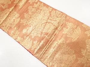 アンティーク　孔雀に樹木・草花模様織り出し袋帯（着用可）